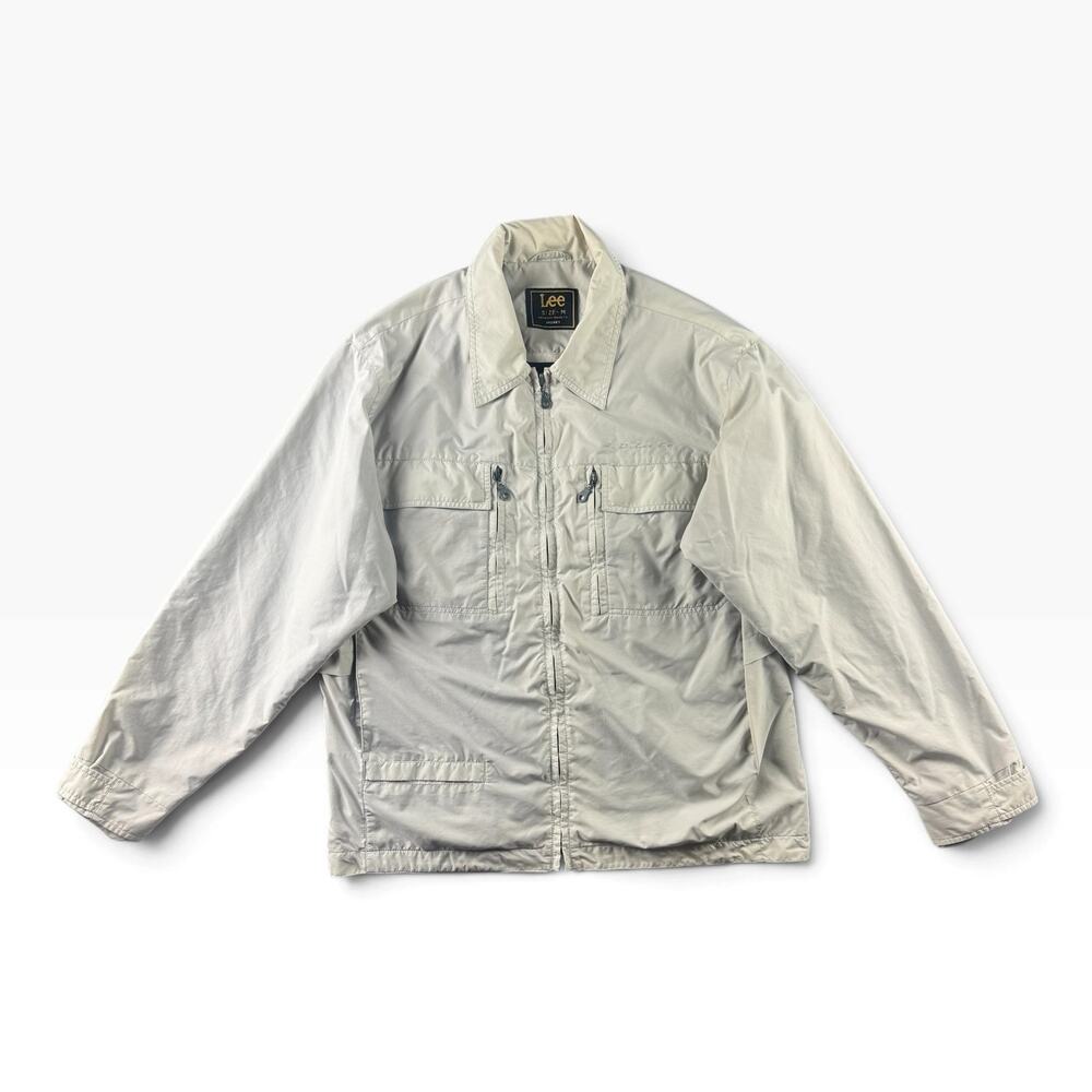 Vintage Lee Mens M Fishing Jacket Gray Mesh Lined Vented Utility Outdoor